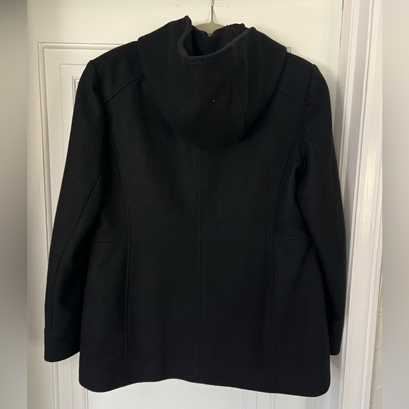 London Fog Wool Blend Hooded Coat Jacket Women’s L Black Zip Front Winter - Picture 8 of 10